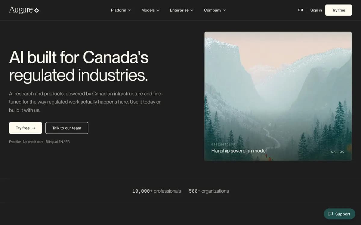 The Augure homepage